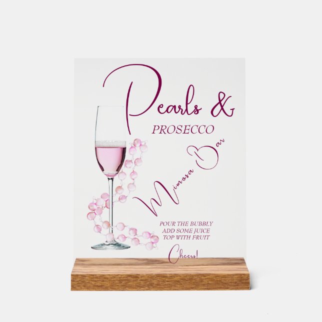 Modern Pearls & Prosecco Mimosa Bar Brautparty Acrylschild (Vorderseite)