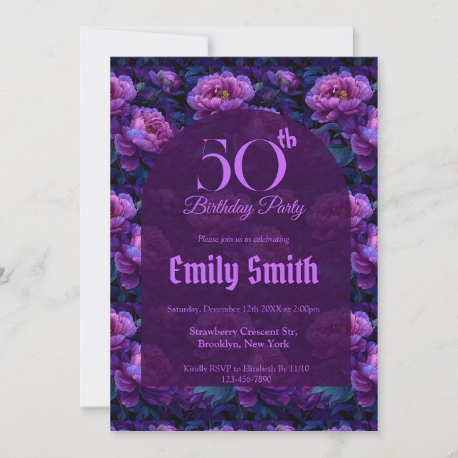 Modern Peonies Luxury Custom Birthday Einladung (Vorderseite)