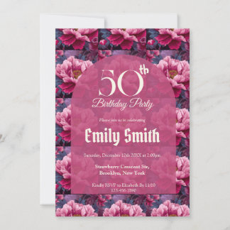Modern Peonies Sparkle Women Birthday Einladung