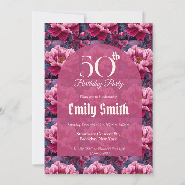 Modern Peonies Sparkle Women Birthday Einladung (Vorderseite)