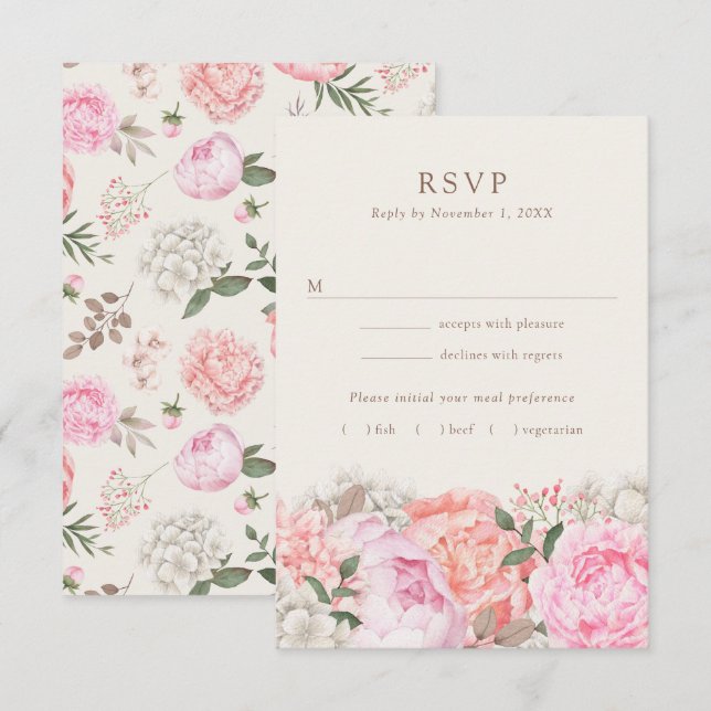 Modern Peony RSVP Cards Karte (Vorne/Hinten)