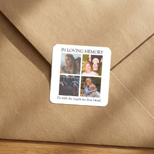 Modern Personalisiert 4 Foto-Gedenkstätte Quadratischer Aufkleber