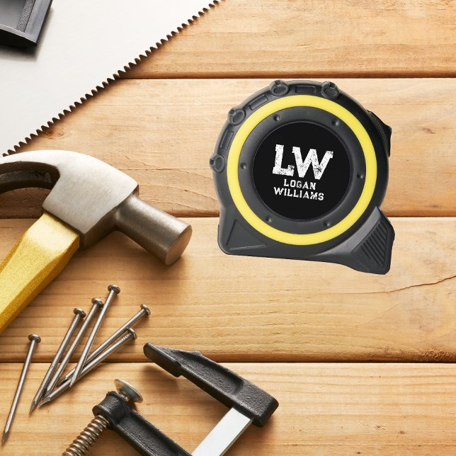 Modern Personalisierter Monogrammname Schwarz Maßband (Von Creator hochgeladen)