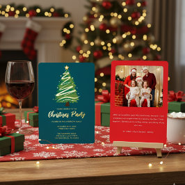 Modern Personalize Gold Red Green Tree Christmas Folieneinladung