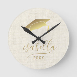 Modern Personalized 2024 Gold Grad Cap Keepsake Runde Wanduhr