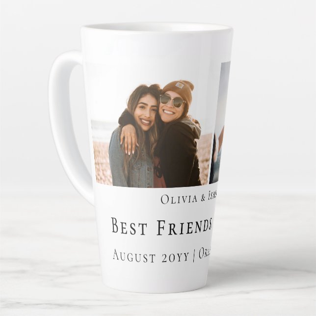 Modern Personalized Best Friends Forever 2 Photo Milchtasse (Linke Ecke)