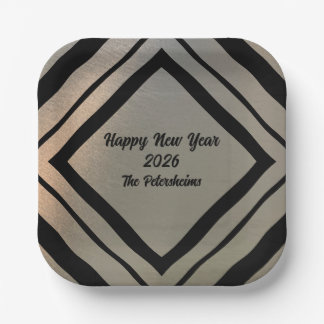 Modern Personalized Brushed Metal Happy New Years Pappteller