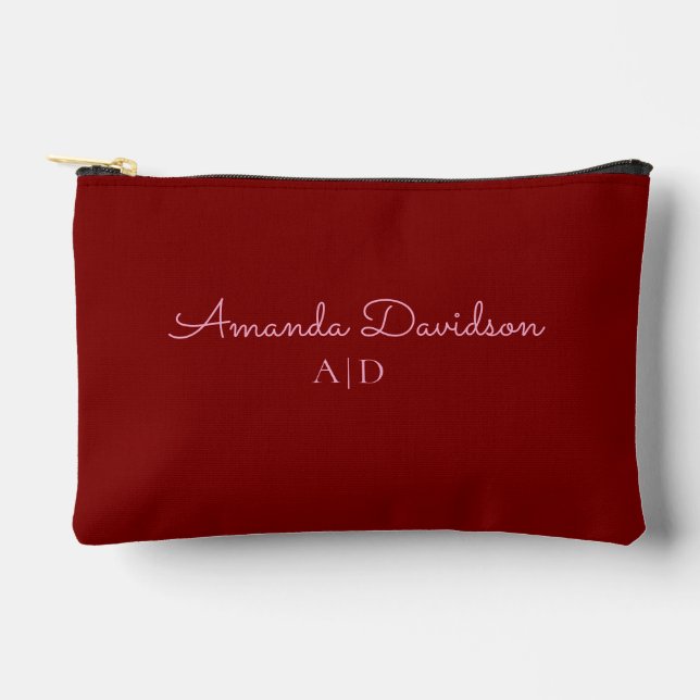 Modern Personalized Deep Red Pink  Zubehörtasche (Vorderseite)