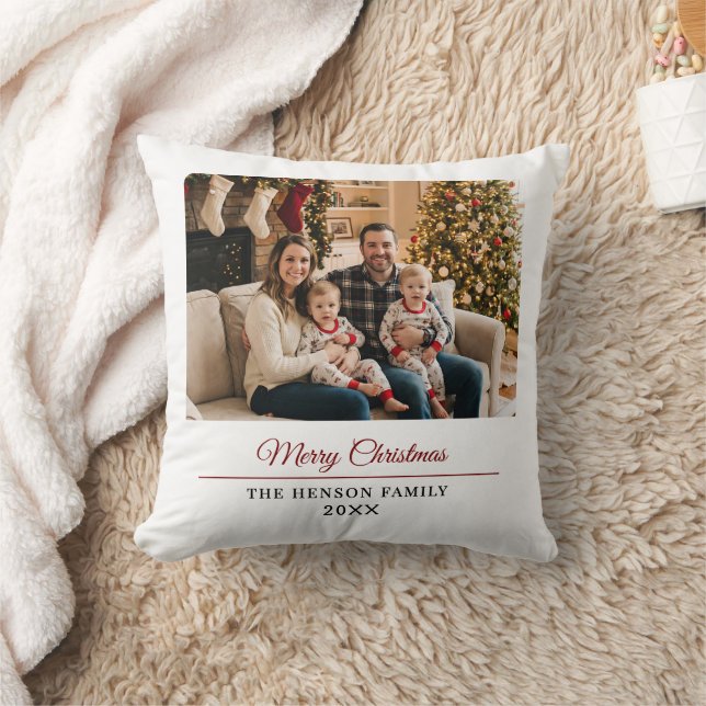 Modern Personalized Family Photo Merry Christmas  Kissen (Decke)