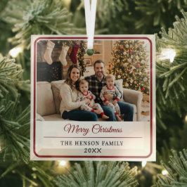 Modern Personalized Family Photo Merry Christmas Ornament Aus Glas