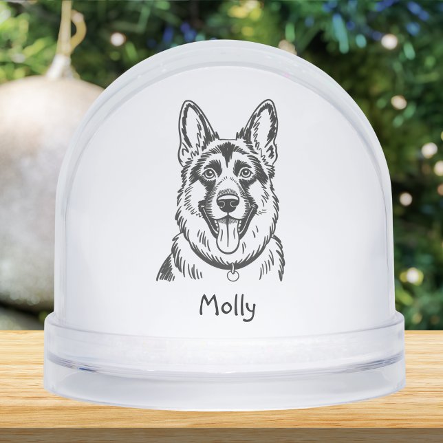 Modern Personalized German Shepherd Dog Christmas Schneekugeln (Von Creator hochgeladen)