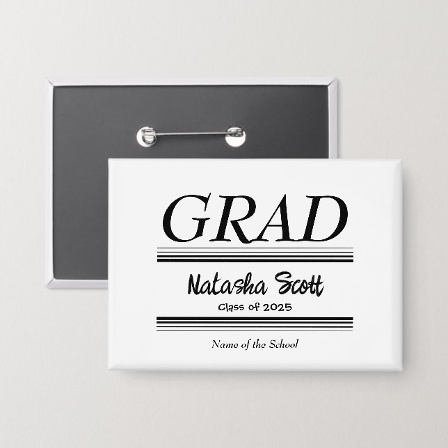 Modern Personalized grad school Graduation Button (Vorderseite/Rückseite)