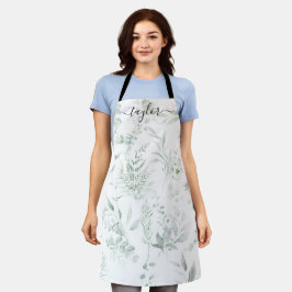 Modern Personalized Greenery Print Apron Schürze
