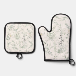 Modern Personalized Greenery Print Ofenhandschuh & Topflappen-Set