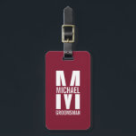 Modern Personalized Groomsmen Monogram and Name Gepäckanhänger<br><div class="desc">Personalized Groomsmen Gifts
featuring personalized groomsman's monogram,  name and title in white bold sans serif font style on burgundy red background.
Perfect as a personalized gift for groomsmen,  best man,  father of the bride,  or anyone special in your wedding party.</div>