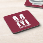 Modern Personalized Groomsmen Monogram and Name Getränkeuntersetzer<br><div class="desc">Personalized Groomsmen Gifts
featuring personalized groomsman's monogram,  name and title in white bold sans serif font style on burgundy red background.
Perfect as a personalized gift for groomsmen,  best man,  father of the bride,  or anyone special in your wedding party.</div>