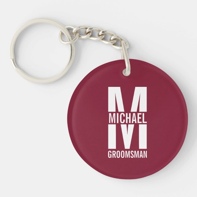 Modern Personalized Groomsmen Monogram and Name Schlüsselanhänger (Vorderseite)