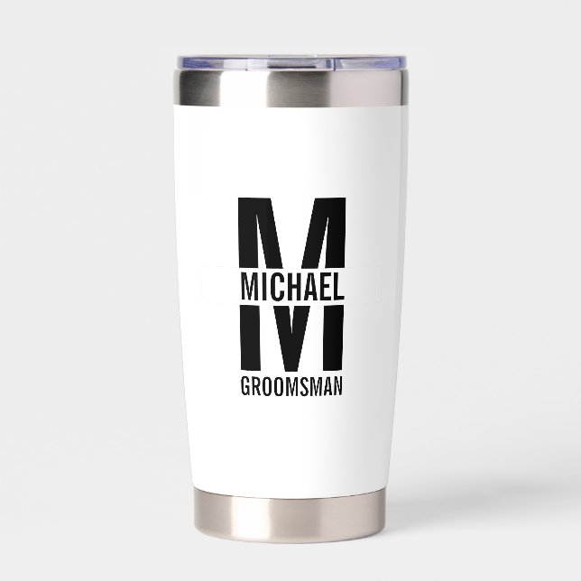 Modern Personalized Groomsmen Monogram and Name Thermobecher (Vorderseite)