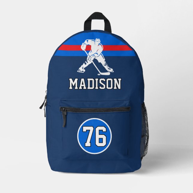 Modern Personalized Ice Hockey Player Name Number Bedruckter Rucksack (Vorderseite)