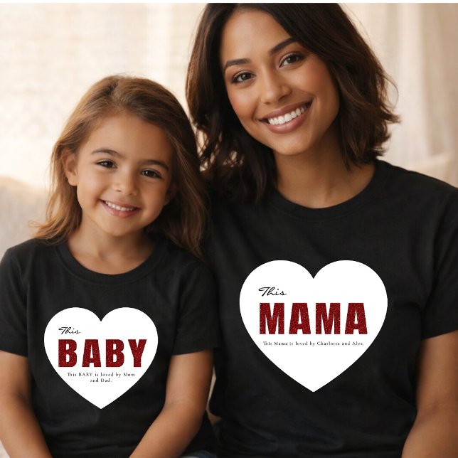 Modern Personalized Mama Heart T-Shirt (Von Creator hochgeladen)