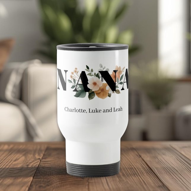 Modern Personalized Nana Floral Gift Reisebecher (Von Creator hochgeladen)