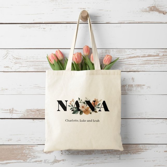 Modern Personalized Nana Floral Gift Tragetasche (Von Creator hochgeladen)