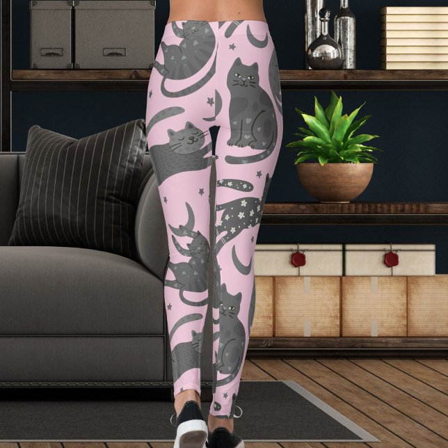 Modern Pet Lover Pink And Grey Kitten Cat Pattern Leggings (Von Creator hochgeladen)