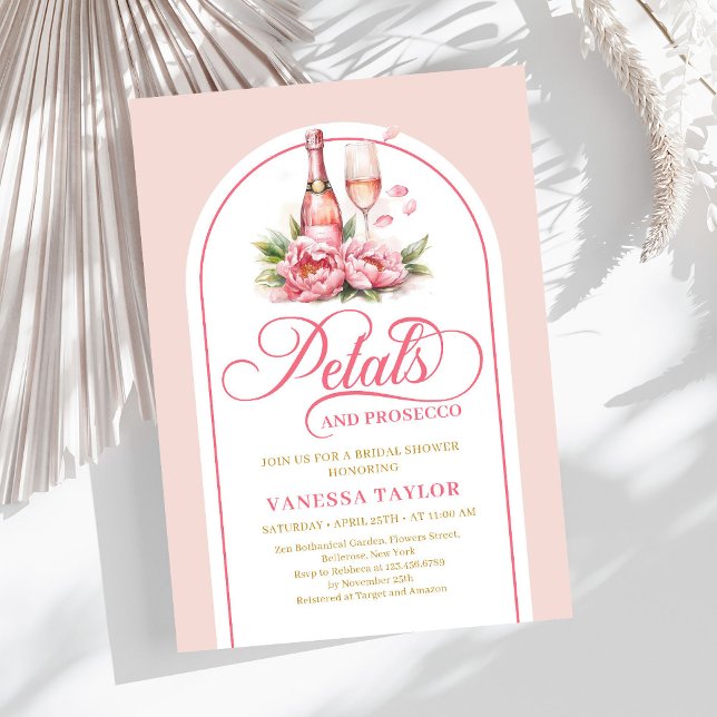 Modern petals and prosecco blush gold shower card einladung (Modern petals and prosecco blush gold shower card)