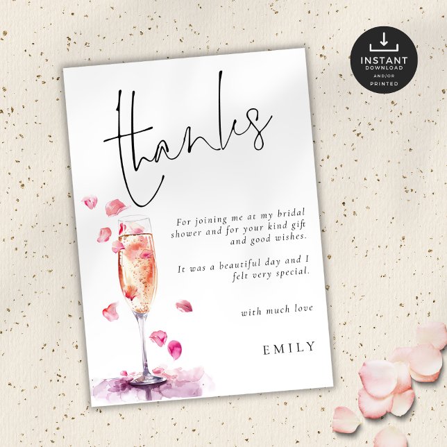 Modern Petals Prosecco Glass Bridal Shower Thanks Karte (Von Creator hochgeladen)