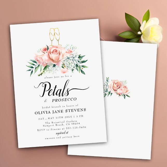 Modern Petals Prosecco Peach Rose Bridal Brunch Einladung (Von Creator hochgeladen)