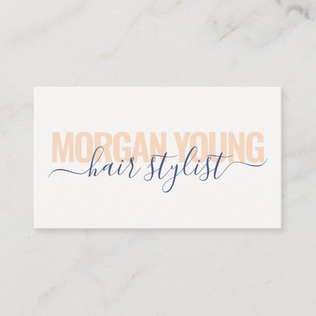 Modern pfirsichblaue Haarstylist-Signatur Visitenkarte (Vorderseite)