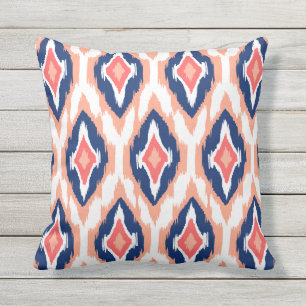 Modern Pfirsichkoralle Ikat Tribal Muster 1a Kissen