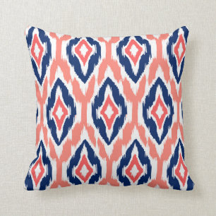 Modern Pfirsichkoralle Marine Ikat Tribal Muster 1 Kissen