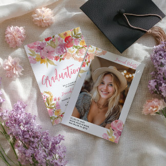 Modern photo Boho Pink Lavender floral graduation Ankündigung