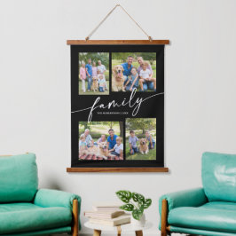 Modern Photo Collage Family Script Keepsake Wandteppich Mit Holzrahmen