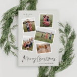 Modern Photo Collage Merry Christmas Feiertagskarte<br><div class="desc">A 5 photo collage modern Christmas card with handwritten script and minimal type. Click the edit button to customize this design.</div>