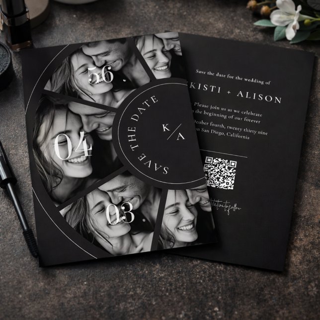Modern Photo Collage QR Code Wedding Save the Date (Créateur téléchargé)