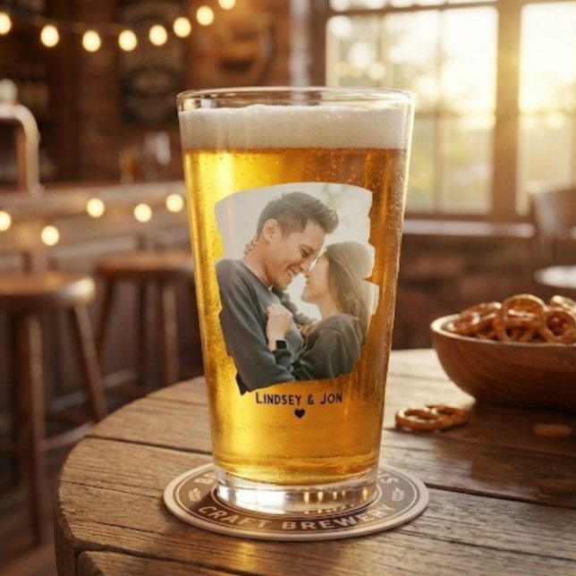 Modern Photo Custom Name or Message Beer  Glas (Custom name & photo glass for boyfriend or husband)