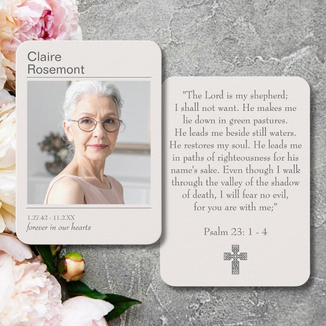 Modern Photo Funeral Cross Psalm 23 Prayer Card Visitenkarte (Modern Photo Funeral Cross Psalm 23 Prayer Card
)