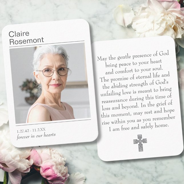 Modern Photo Funeral Prayer Card With Cross Visitenkarte (Modern Photo Funeral Prayer Card With Cross
)