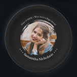 Modern Photo Graduation Party Black Pappteller<br><div class="desc">Your photo on black graduation party paper plates feature your graduation year and school above your photo and your name below in chic lettering. MATCHING items in our collection.</div>