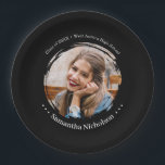 Modern Photo Graduation Party Black Pappteller<br><div class="desc">Your photo on black graduation party paper plates feature your graduation year and school above your photo and your name below in chic lettering. MATCHING items in our collection.</div>