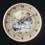 Modern Photo Grandpa Script Heart Uhr<br><div class="desc">Modern Photo Grandpa Script Heart Wall Clock features your favorite photo with the text "We (heart) you Grandpa" in a modern white typography overlay. Personalize by editing the text in the text box provided. Designed by ©Evco Studio www.zazzle.com/store/evcostudio</div>