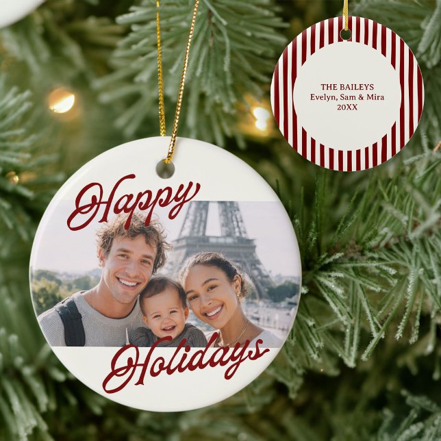 Modern Photo Happy Holidays Family Keepsake Keramik Ornament (Von Creator hochgeladen)