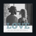 Modern Photo Love Wedding Favor Magnet<br><div class="desc">These modern photo love typography design magnets are perfect for save the dates or wedding favors. Customize with your photo,  names,  wedding date and location. Contact me through the button below if you need further customization or assistance with fitting your photo on the template.</div>