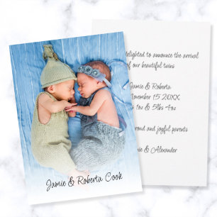 Modern Photo Overlay Name Twins Birth Announcement Ankündigung