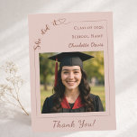 Modern photo pink neutral Graduation She did it Dankeskarte<br><div class="desc">Complete your graduation celebration with the matching muted blush pink neutral “She Did It” thank you card. Designed to coordinate perfectly with the She Did It Graduation Party Collection, this modern thank you card features a clean, stylish layout and confident typography that celebrates her achievement. The back includes a customizable...</div>