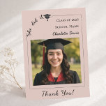 Modern photo pink neutral Graduation She did it Dankeskarte<br><div class="desc">Complete your graduation celebration with the matching muted blush pink neutral “She Did It” thank you card. Designed to coordinate perfectly with the She Did It Graduation Party Collection, this modern thank you card features a clean, stylish layout and confident typography that celebrates her achievement. The back includes a customizable...</div>