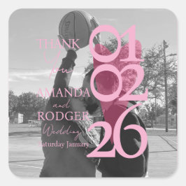 Modern Photo Pink Typography  Thank You Quadratischer Aufkleber