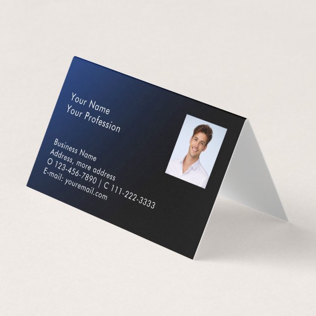 Modern Photo QR Code Blue Gradient Professional Visitenkarten (Vorderseite)